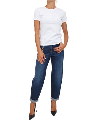 T-shirt Elisabetta Franchi in jersey di cotone bianco con ricamo logo in DONNA