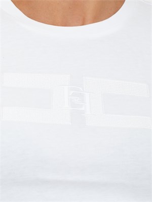 T-shirt Elisabetta Franchi in jersey di cotone bianco con ricamo logo in DONNA