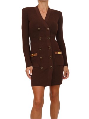 Mini abito Elisabetta Franchi in maglia marrone con decorazioni gioiello in DONNA
