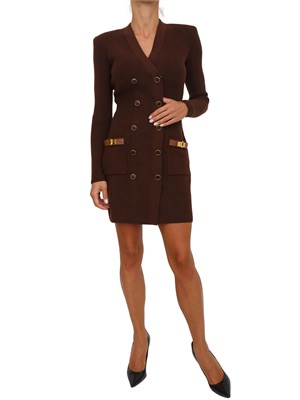 Mini abito Elisabetta Franchi in maglia marrone con decorazioni gioiello in DONNA