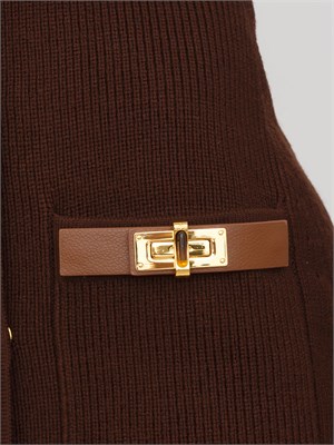Mini abito Elisabetta Franchi in maglia marrone con decorazioni gioiello in DONNA