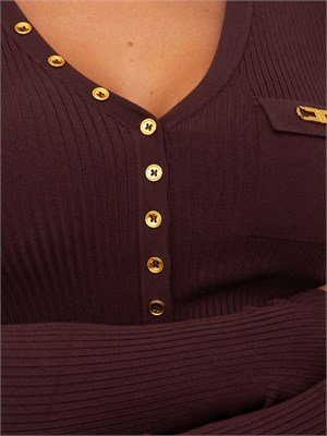 Abito Elisabetta Franchi in maglia bordeaux a costine con taschino in DONNA
