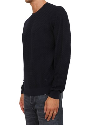 Maglione blu Emporio Armani in lana vergine con pattern jacquard a rilievo in UOMO