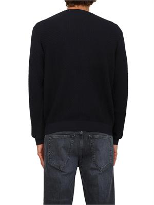Maglione blu Emporio Armani in lana vergine con pattern jacquard a rilievo in UOMO