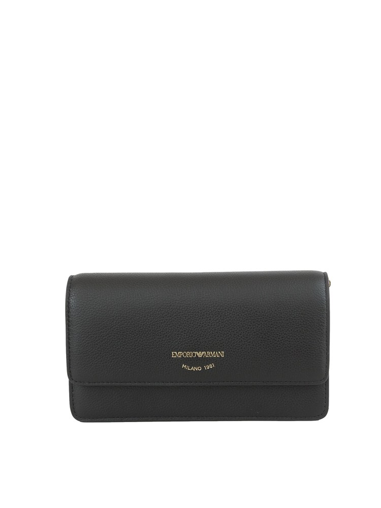 Borsa mini bag Emporio Armani in pelle bottalata nera con catena oro