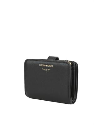 Portafoglio bifold Emporio Armani in pelle nera bottalata in DONNA