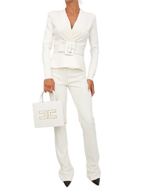 Pantaloni Elisabetta Franchi in crêpe bianco panna in DONNA