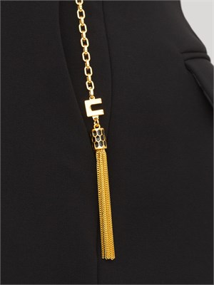 Shorts Elisabetta Franchi in crêpe leggero nero con catena gioiello in DONNA