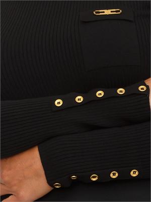 Abito Elisabetta Franchi in maglia a costine e raso con taschino nero in DONNA