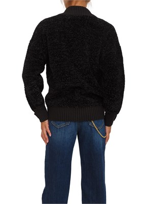 Cardigan Elisabetta Franchi in ciniglia bouclé nero con bottoni gioiello in DONNA