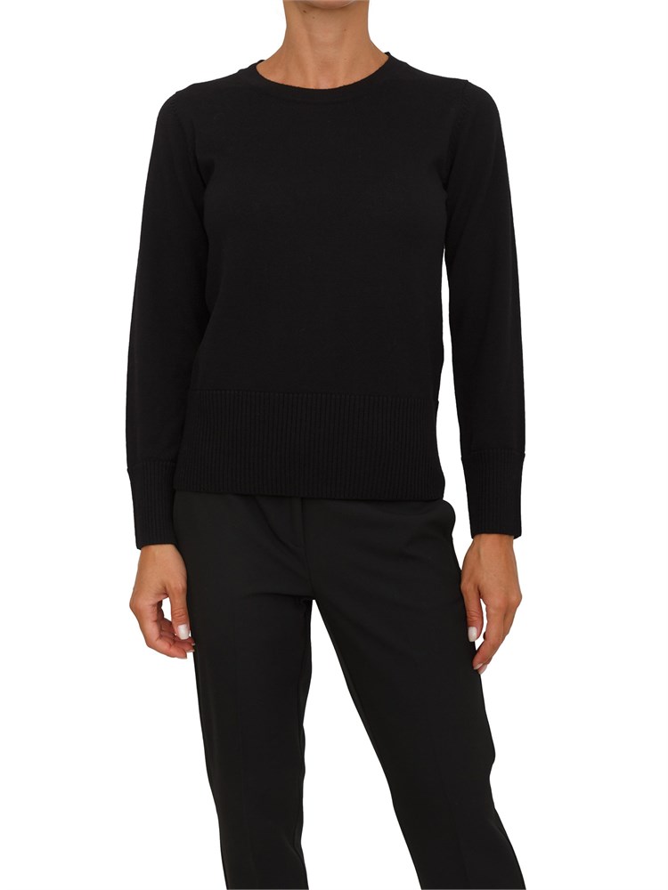 Maglia donna Anna Molinari in misto lana nera con bordi a costine