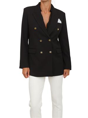 Giacca Elisabetta Franchi in gabardina di cotone nera con taschino e bottoni logo in DONNA