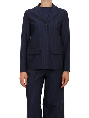 Giacca monopetto Max Mara MM in drop di pura lana gessata blu in DONNA