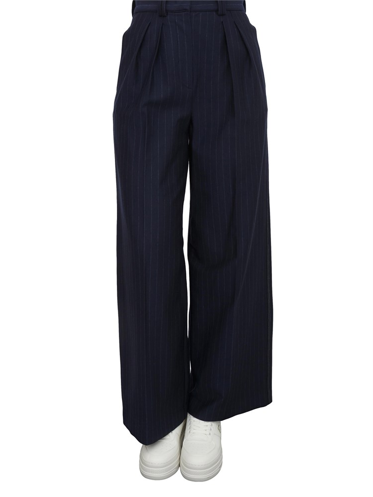 Pantaloni Max Mara MM in drop di lana gessata blu