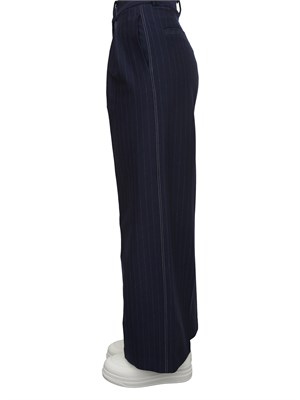 Pantaloni Max Mara MM in drop di lana gessata blu in DONNA