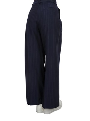 Pantaloni Max Mara MM in drop di lana gessata blu in DONNA