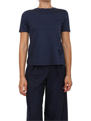 T-shirt Max Mara MM in jersey di cotone blu con ricamo fiore in DONNA