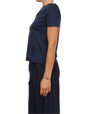T-shirt Max Mara MM in jersey di cotone blu con ricamo fiore in DONNA
