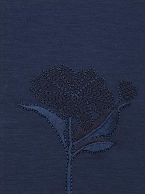 T-shirt Max Mara MM in jersey di cotone blu con ricamo fiore in DONNA