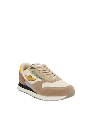 Sneakers uomo Aeronautica Militare in tessuto tecnico beige con inserti suede in UOMO