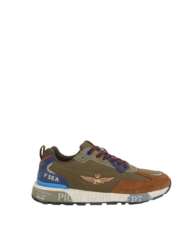 Sneakers uomo Aeronautica Militare in tessuto tecnico verde con inserti in suede