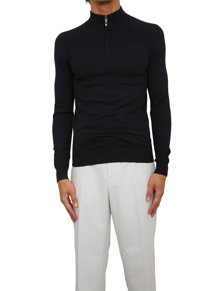 Maglia slim fit Antony Morato in misto viscosa blu con mezza zip