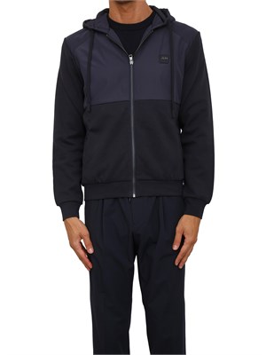 Felpa Antony Morato con zip e cappuccio in cotone interlock e tessuto tecnico blu in UOMO