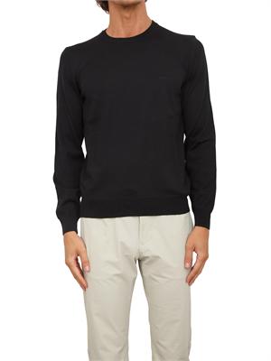 Maglia girocollo Boss in lana vergine nera in UOMO