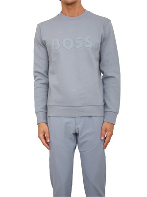Felpa Boss uomo in cotone grigio celeste in UOMO