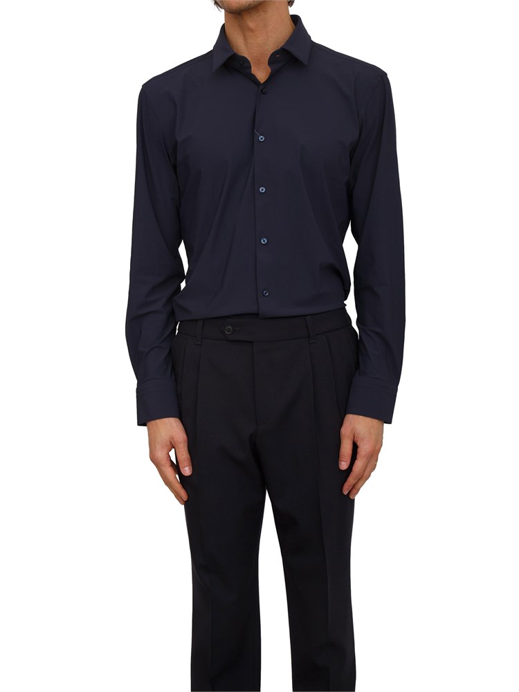 Camicia slim Boss uomo in jersey stretch blu