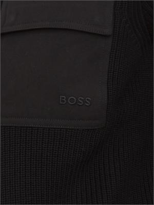 Maglia Boss uomo in cotone nero a coste e taschino in UOMO