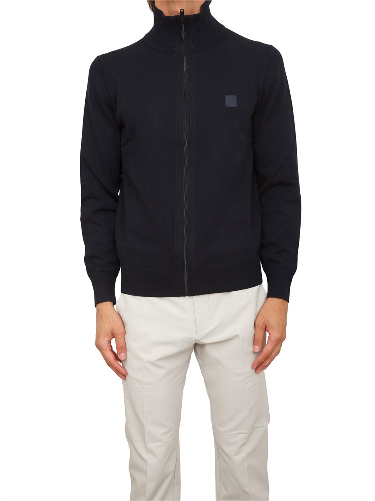 Maglia giubbotto Boss uomo in misto cotone e cashmere blu