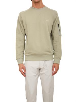 Felpa Boss uomo in misto cotone verde con tasca e zip su manica in UOMO