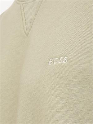 Felpa Boss uomo in misto cotone verde con tasca e zip su manica in UOMO