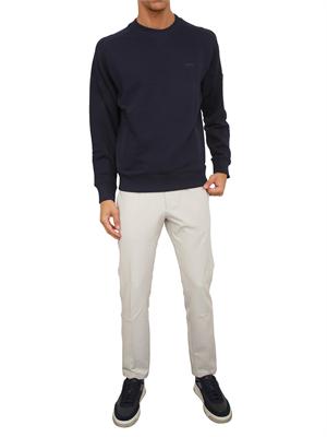 Felpa Boss uomo in misto cotone blu con tasca e zip su manica in UOMO