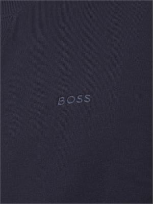 Felpa Boss uomo in misto cotone blu con tasca e zip su manica in UOMO