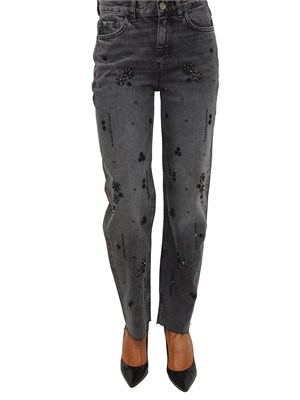 Jeans cropped Liu Jo donna in denim nero effetto used con strass in DONNA
