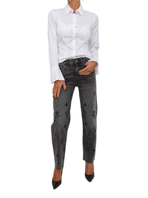 Jeans cropped Liu Jo donna in denim nero effetto used con strass in DONNA