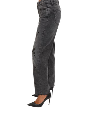 Jeans cropped Liu Jo donna in denim nero effetto used con strass in DONNA