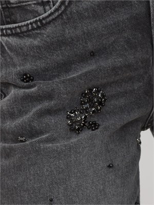 Jeans cropped Liu Jo donna in denim nero effetto used con strass in DONNA