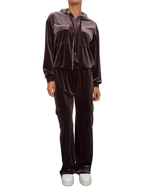 Pantaloni tuta Liu Jo donna in ciniglia stretch marrone con tasche cargo in DONNA