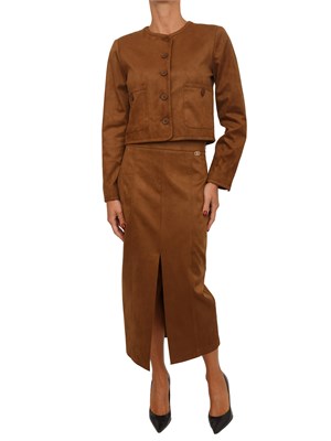 Giacca cropped Liu Jo donna in tessuto cammello effetto camoscio in DONNA