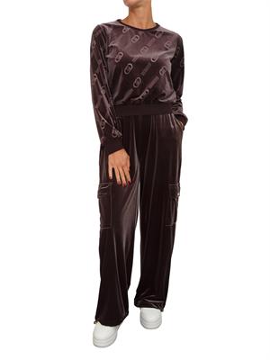 Felpa girocollo Liu Jo donna in ciniglia marrone logo all over in DONNA