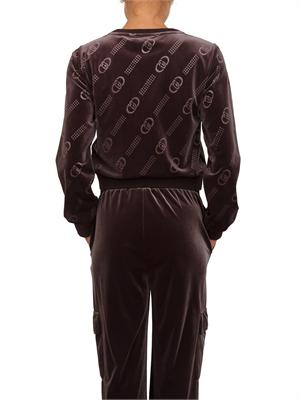 Felpa girocollo Liu Jo donna in ciniglia marrone logo all over in DONNA