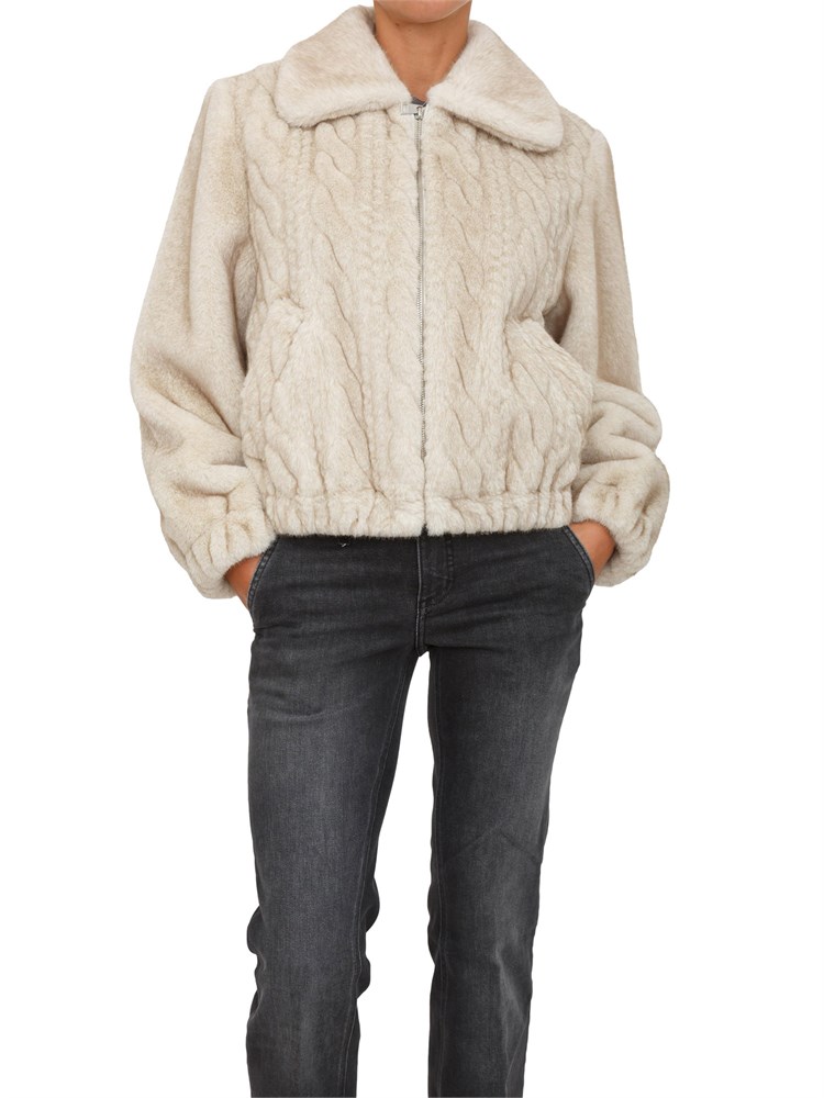Pelliccia bomber Liu Jo donna in teddy avorio con trecce