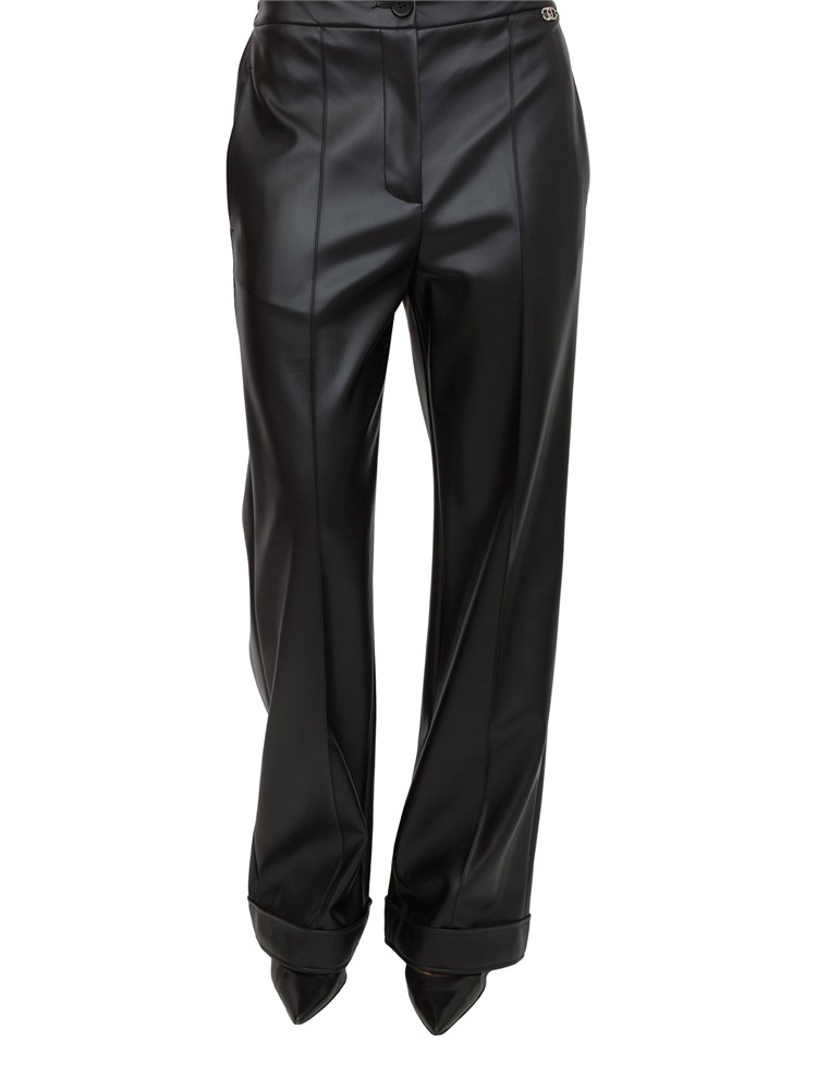Pantaloni Liu Jo donna in tessuto spalmato effetto pelle nera