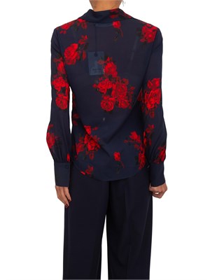 Camicia Blugirl in voile di seta blu con stampa floreale in DONNA