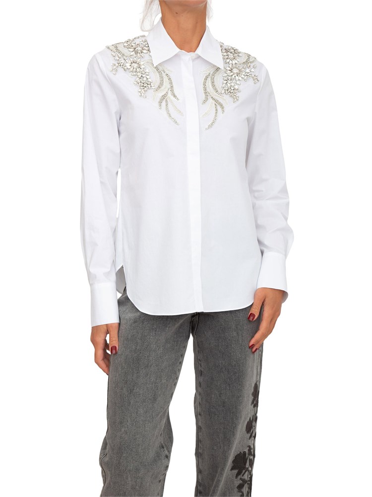 Camicia Blugirl in cotone bianco con patch di cristalli