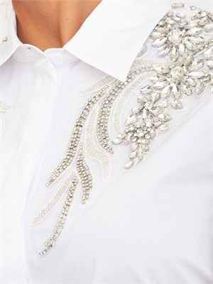 Camicia Blugirl in cotone bianco con patch di cristalli in DONNA