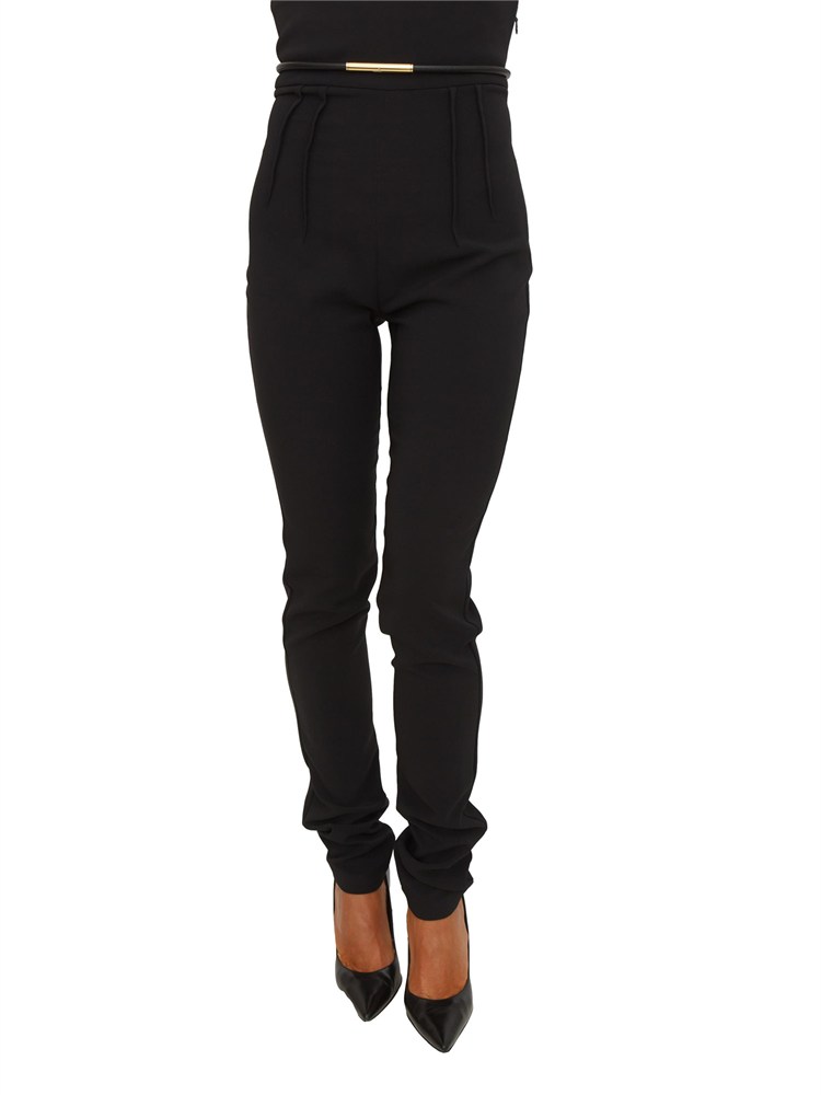 Pantaloni Elisabetta Franchi in crêpe nera con cintura